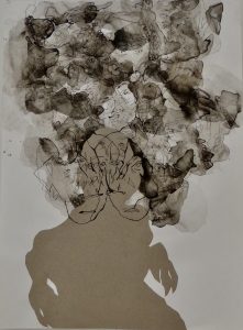 Eclipse 2019 Ink, graphite, charcoal, paper on yupo paper