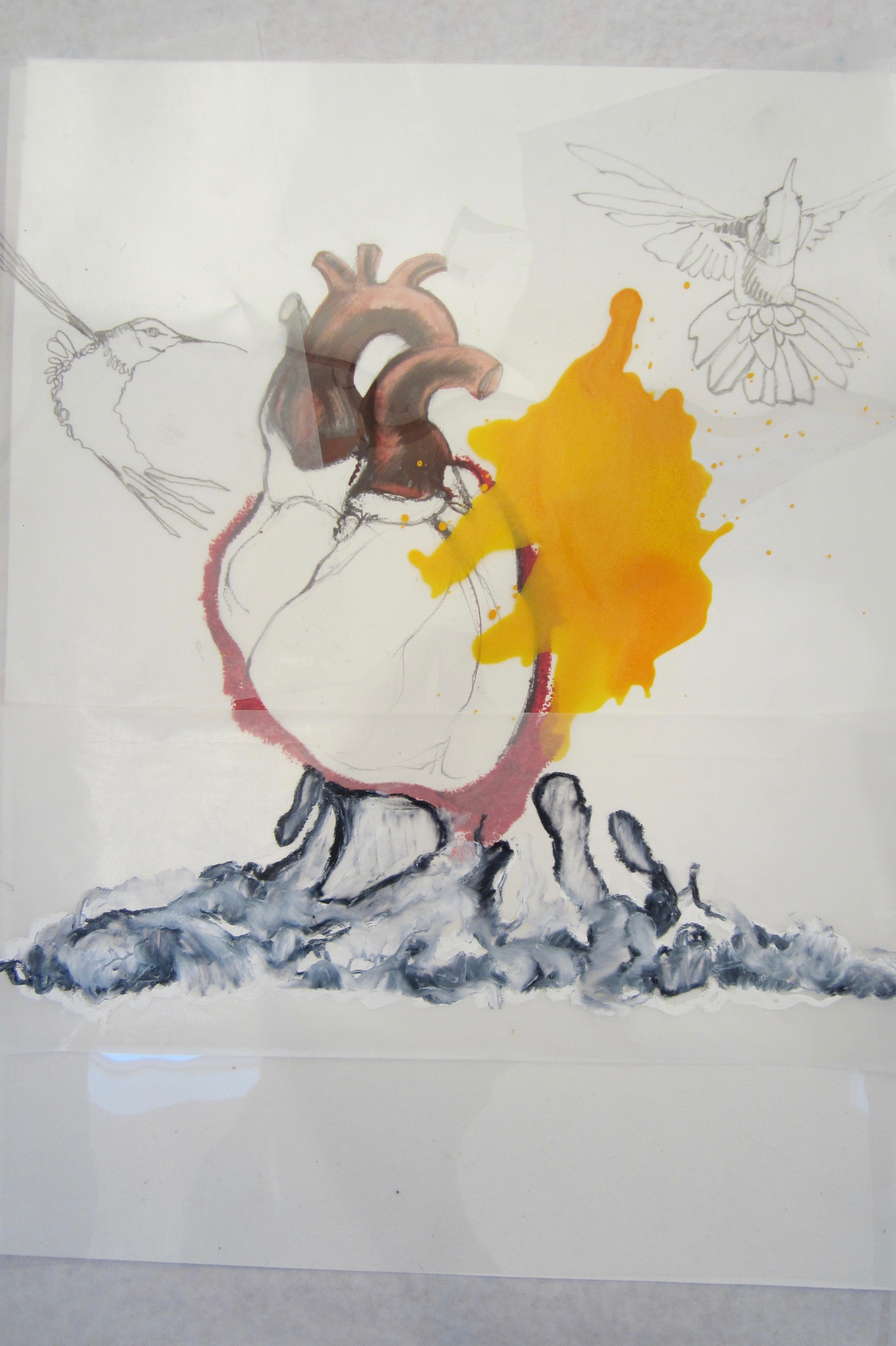 Turbulent Heart mixed media on vellum/acetate 24"x30"