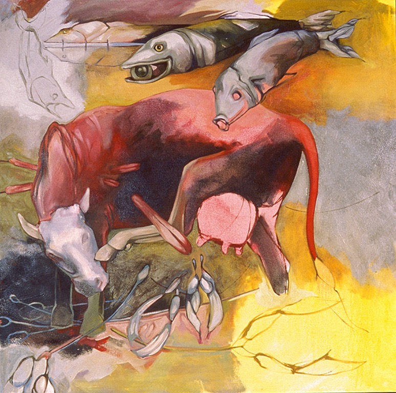 Deborah Thompson 
Cow and Fish Eye 
oil on canvas 
48"x49" 2006