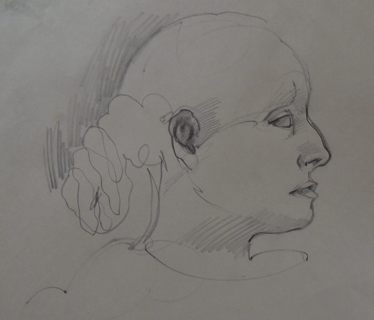 Untitled (girl with hair do)
2021 
graphite on newsprint
16" x 20"